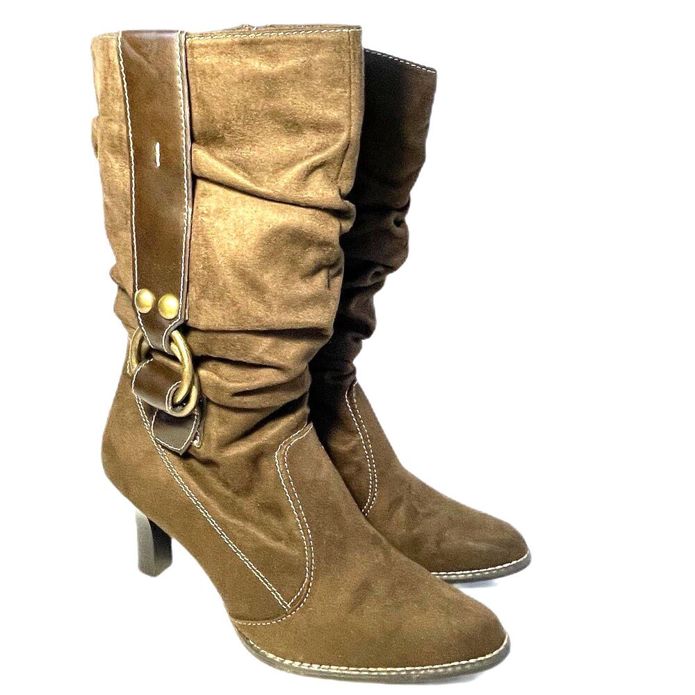 Brown Noelle boot 9.5W-predictions suede tall high heel zipper boho slouch style